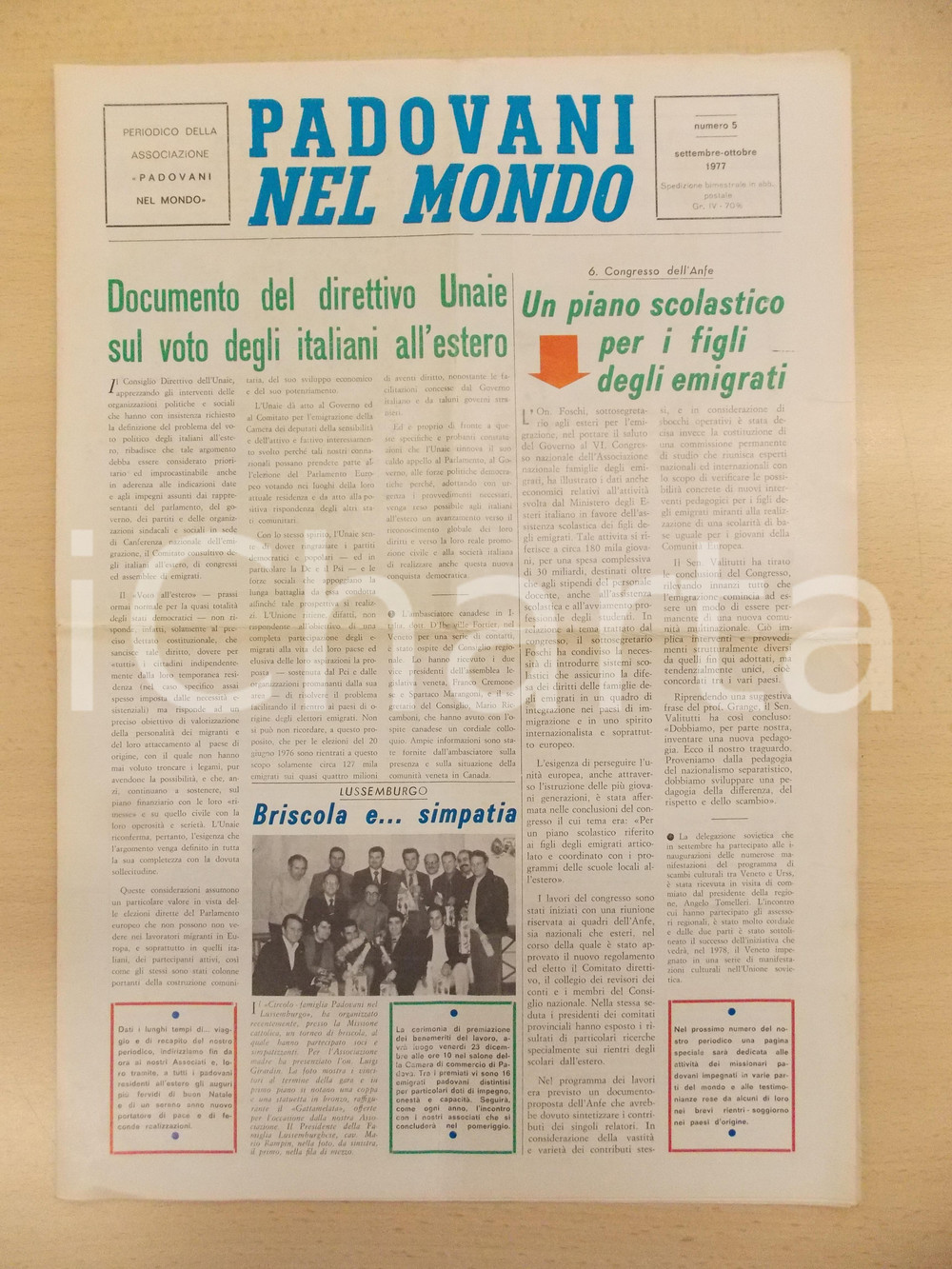 Giornale, rivista storica 1977 PADOVANI NEL MONDO Torneo di briscola in LUSSEMBURGO Periodico n.5 1