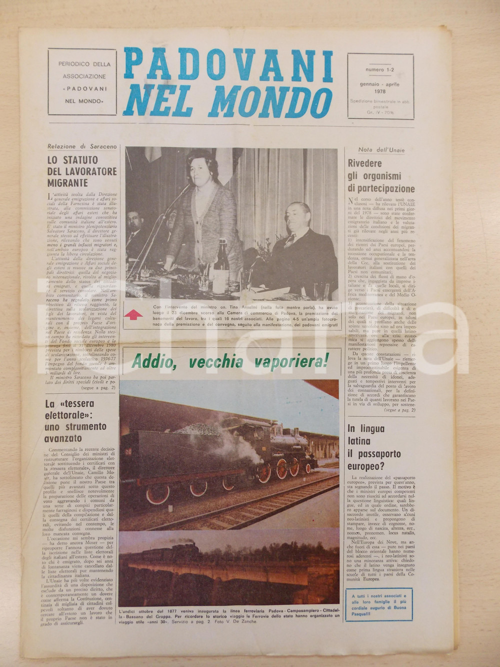 Giornale, rivista storica 1978 PADOVANI NEL MONDO Treno a vapore inaugura ferrovia Periodico n.1/2 1