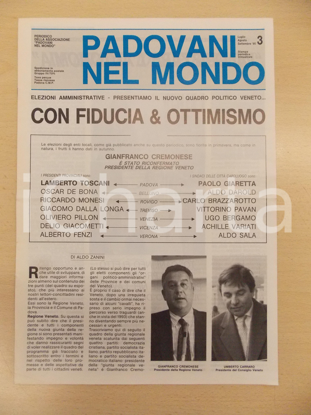Giornale, rivista storica 1990 PADOVANI NEL MONDO Risultati elezioni amministrative Veneto Periodico n.3 1