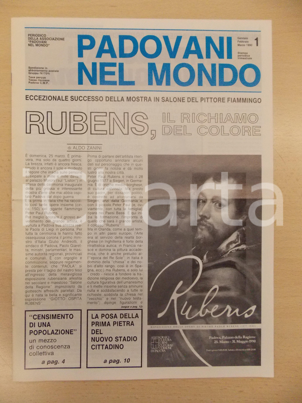 Giornale, rivista storica 1990 PADOVANI NEL MONDO Mostra su RUBENS a Palazzo MORONI Periodico n.1 1