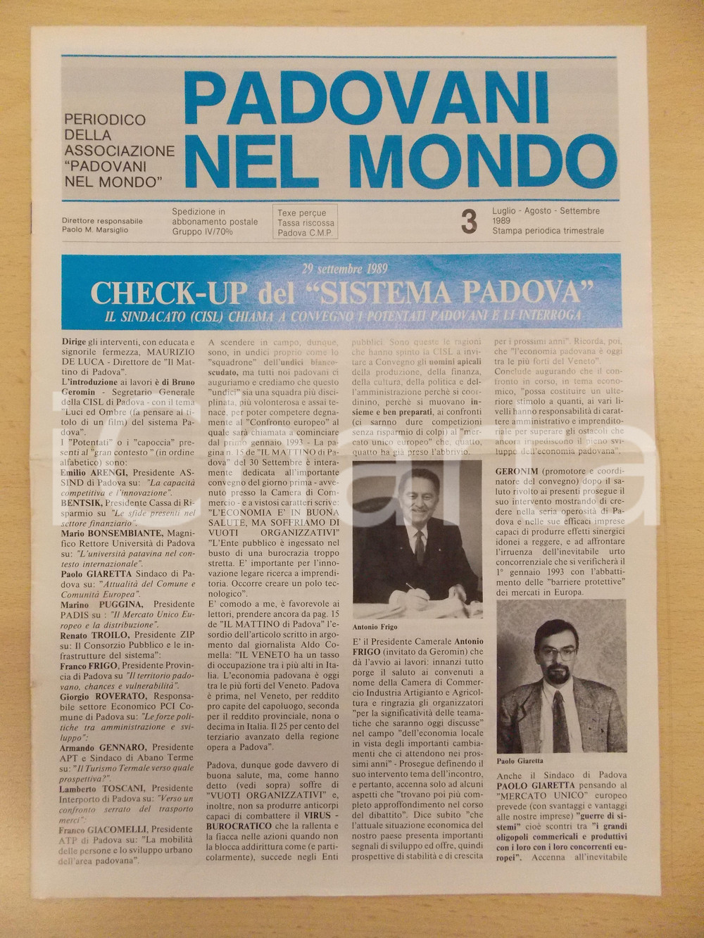 Giornale, rivista storica 1989 PADOVANI NEL MONDO Dirigenti padovani interrogati dalla CISL Periodico n.3 1