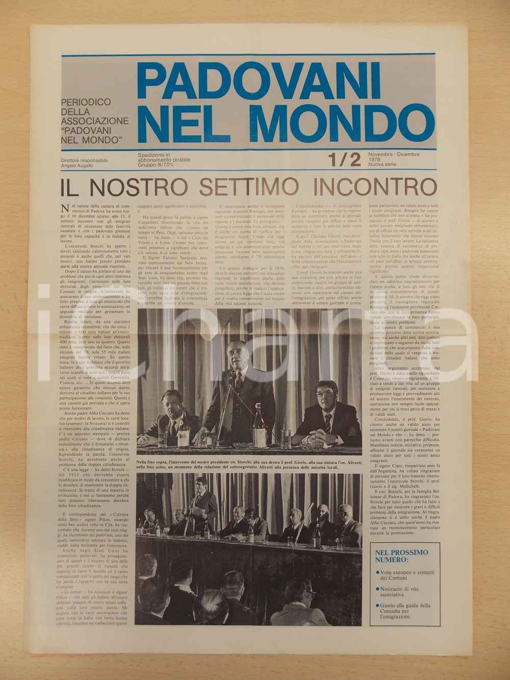 Giornale, rivista storica 1978 PADOVANI NEL MONDO Settimo incontro dell associazione Periodico n.1/2 1