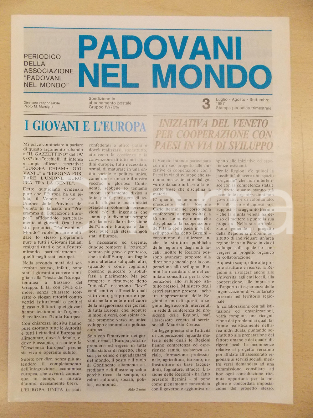 Giornale, rivista storica 1987 PADOVANI NEL MONDO Giovani veneti per l Europa Periodico n.3 1
