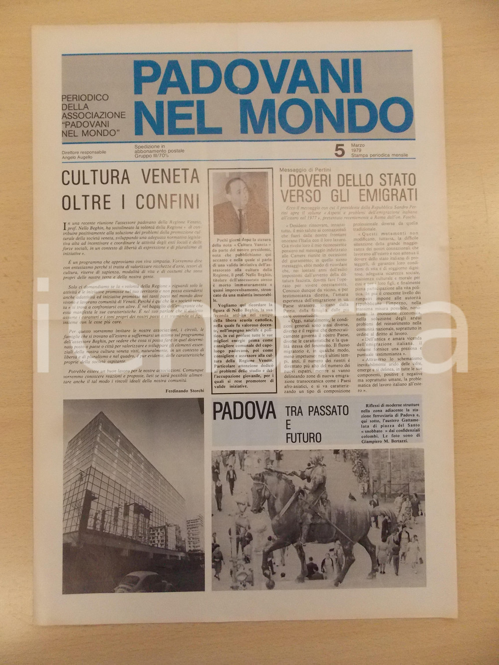 Giornale, rivista storica 1979 PADOVANI NEL MONDO Morte dell assessore Nello BEGHIN Periodico n.5 1