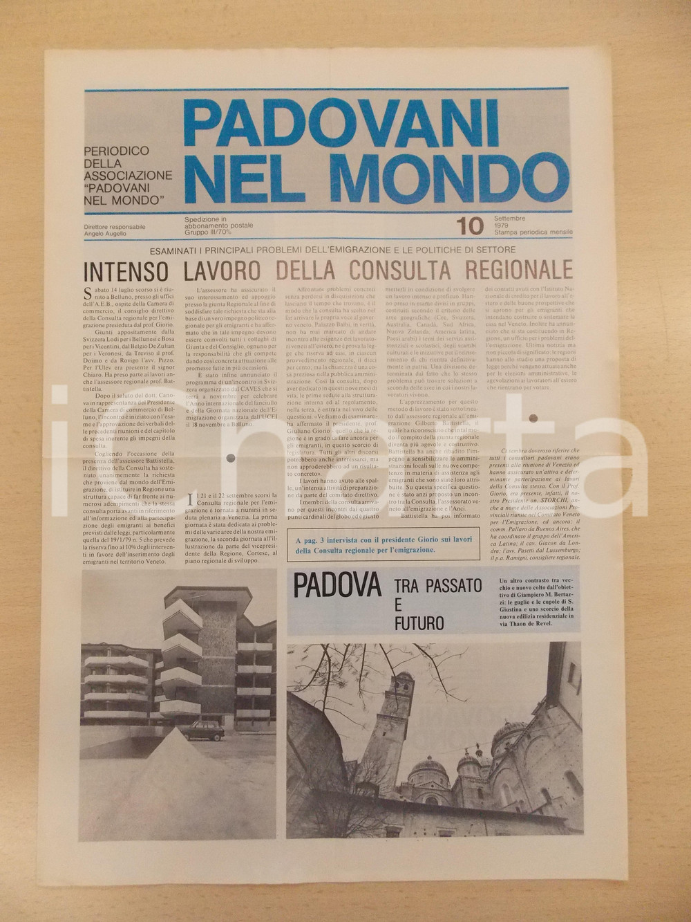 Giornale, rivista storica 1979 PADOVANI NEL MONDO Consulta regionale lavora su emigrazione Periodico n.10 1