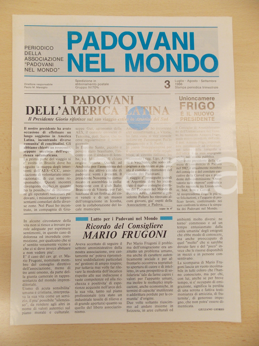 Giornale, rivista storica 1986 PADOVANI NEL MONDO Associazioni padovane in SUD AMERICA Periodico n.3 1