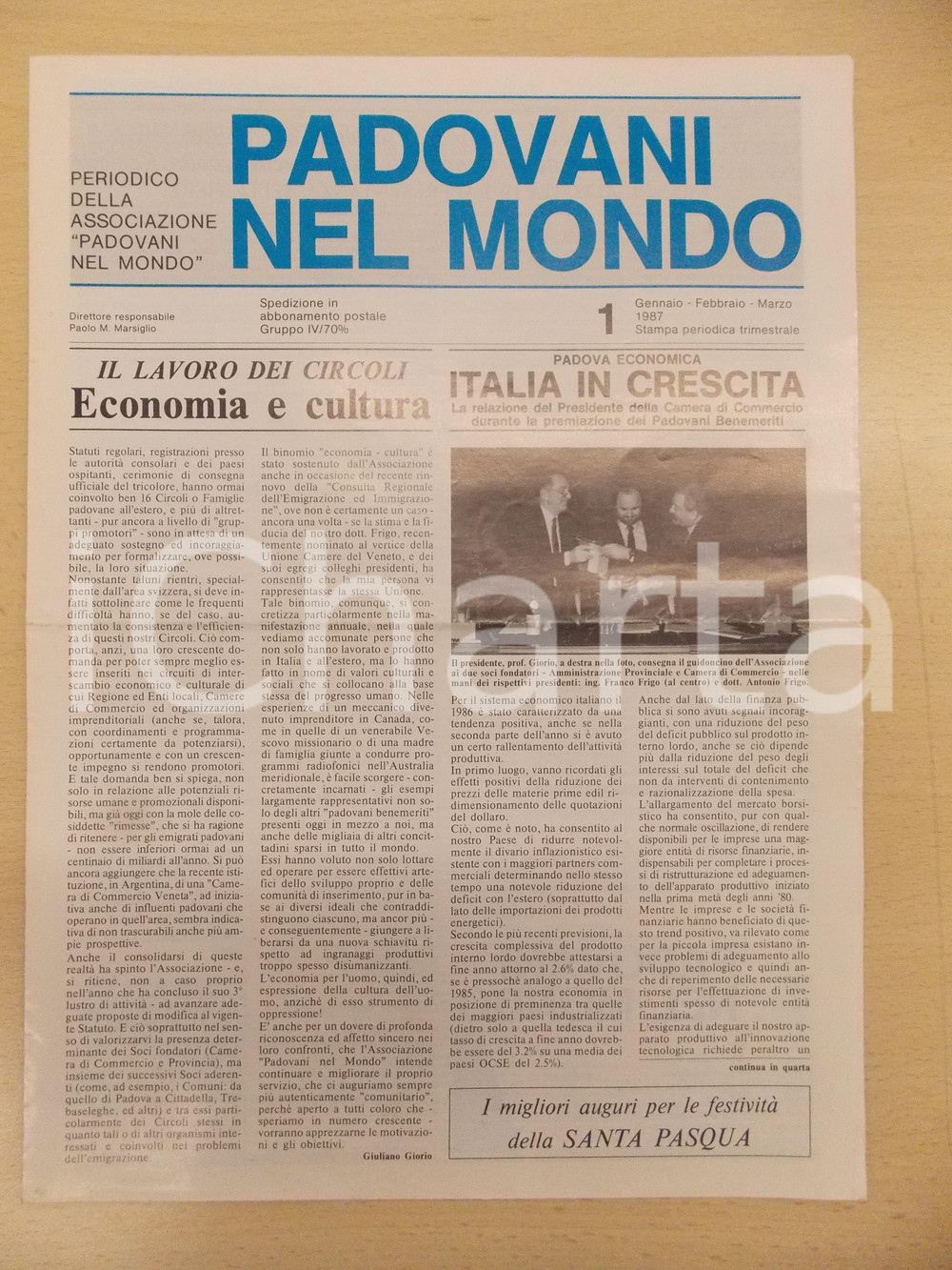 Giornale, rivista storica 1987 PADOVANI NEL MONDO Antonio e Franco FRIGO padovani benemeriti Rivista n.1 1