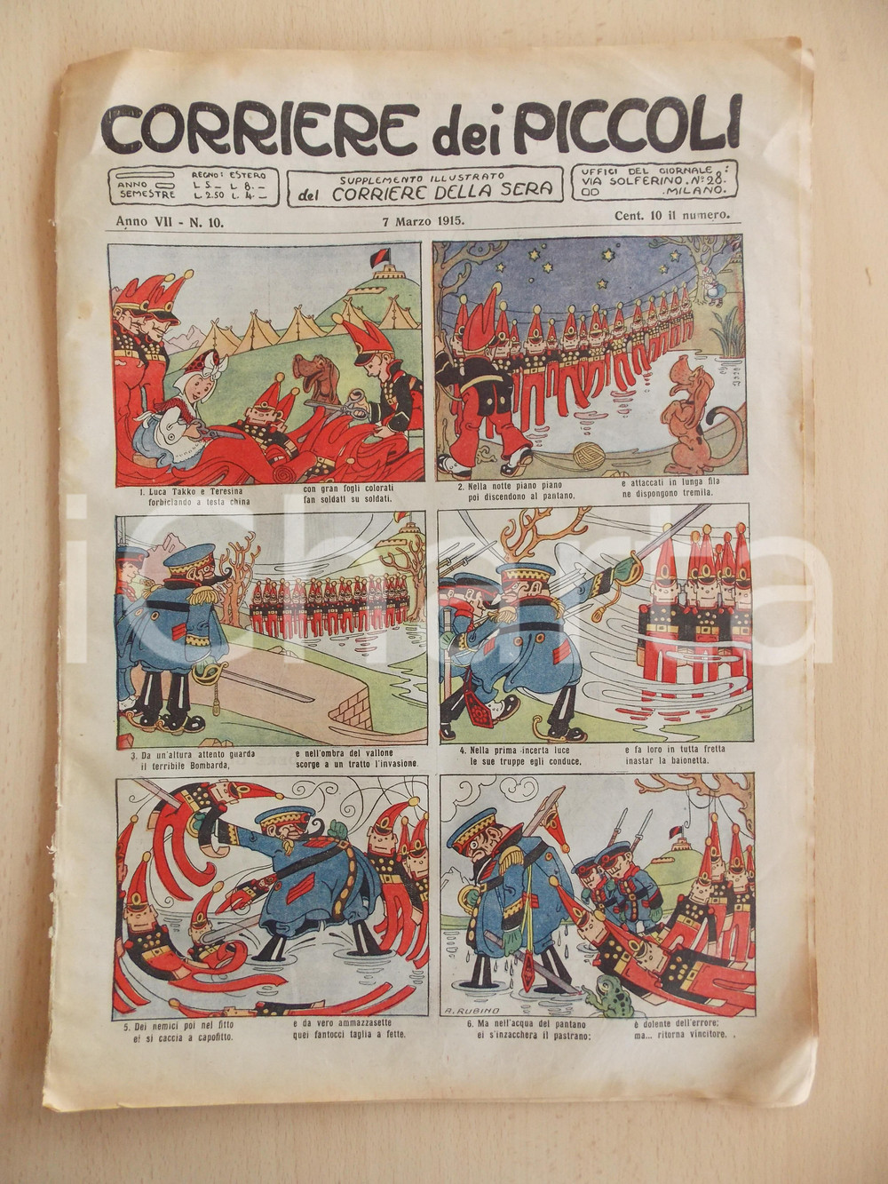 Stampa, bozzetto originale 1915 CORRIERE DEI PICCOLI Anno VII n. 10 Periodico ILLUSTRATO 28x29 cm 1