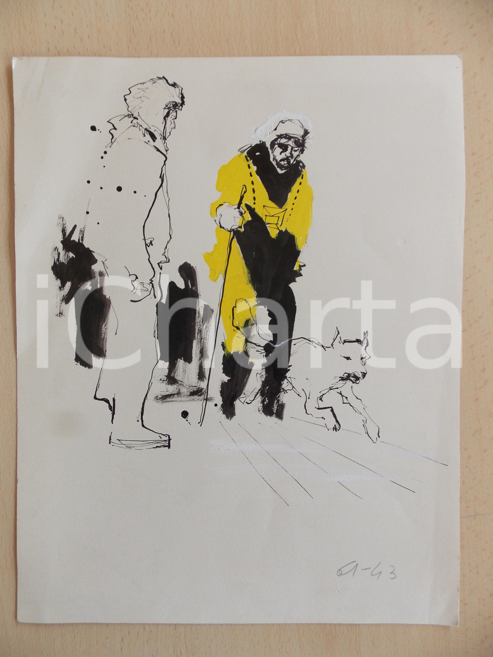 Stampa, bozzetto originale 1961 IL VITTORIOSO ? Esploratore con cane Illustrazione ORIGINALE 25x32 cm 1