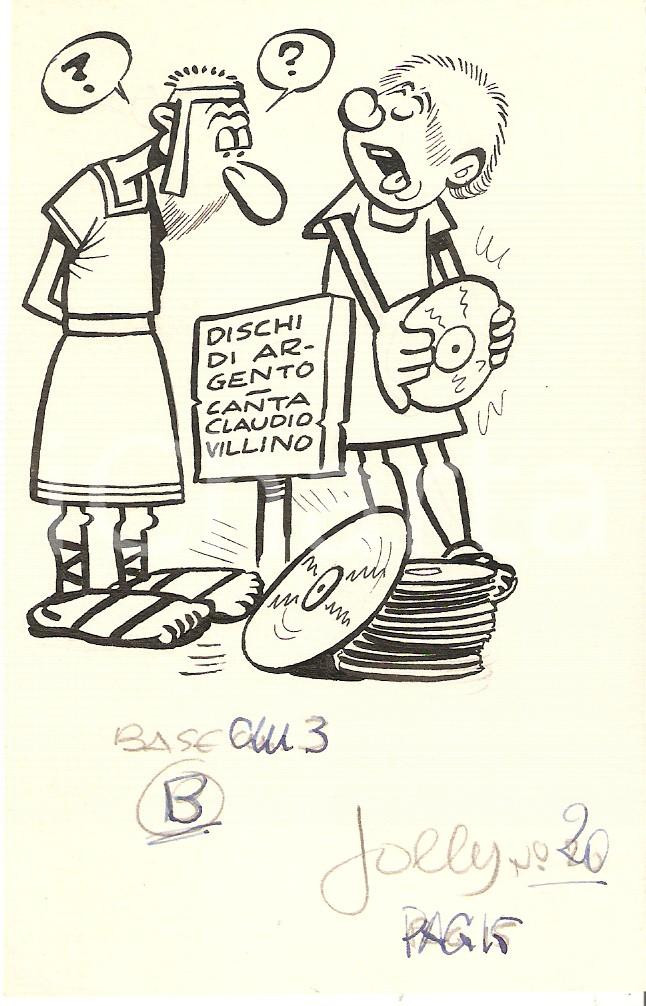 Stampa, bozzetto originale 1955 ca JOLLY Vignetta ORIGINALE Claudio Villino PARODIA Claudio VILLA 8x12 cm 1