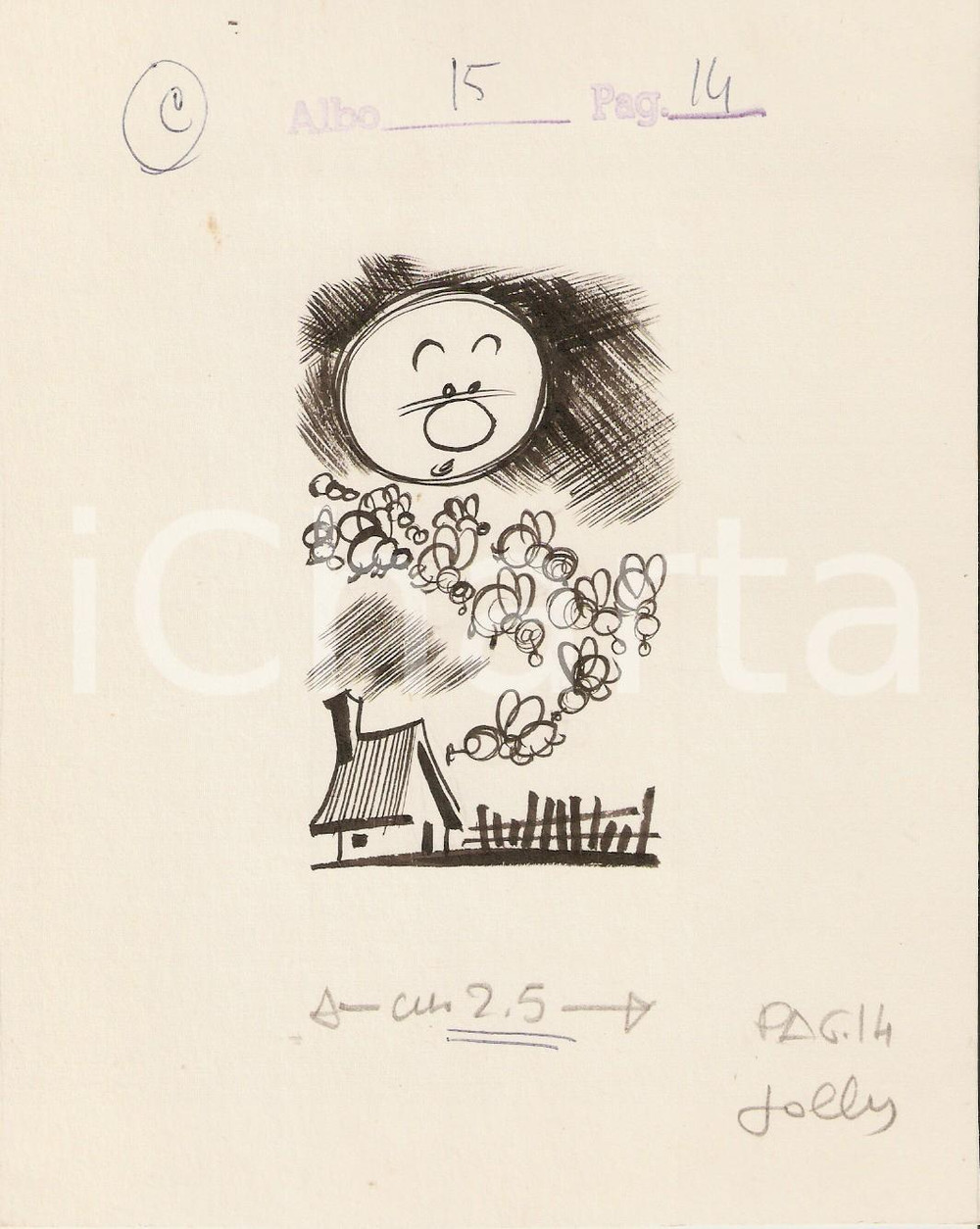 Stampa, bozzetto originale 1955 ca JOLLY Vignetta ORIGINALE Sciame d api 13x17 cm 1