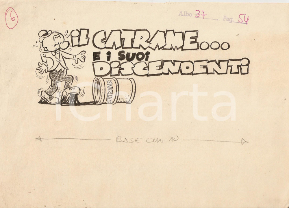 Stampa, bozzetto originale 1955 ca JOLLY Catrame e suoi discendenti Illustrazione ORIGINALE per testata 1