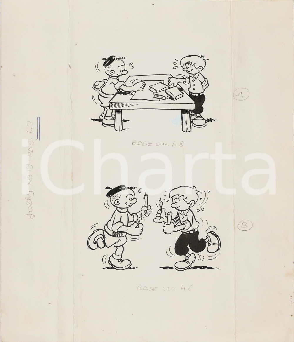 Stampa, bozzetto originale 1955 ca JOLLY Vignetta ORIGINALE Giochi tra bambini 21x25 cm 1
