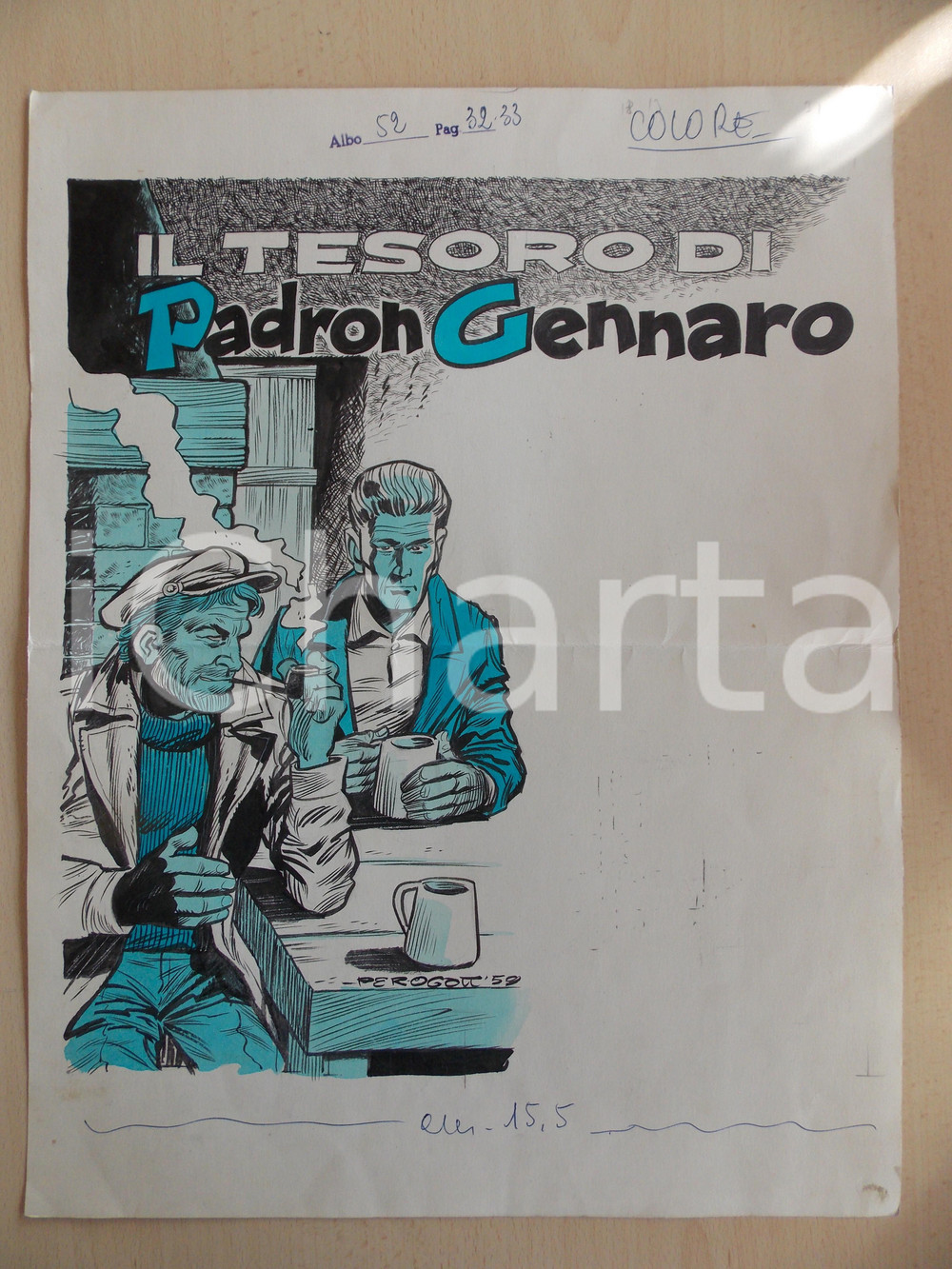 Stampa, bozzetto originale 1959 PEROGATT Carlo PERONI Il tesoro di Padron Gennaro Illustrazione ORIGINALE 1