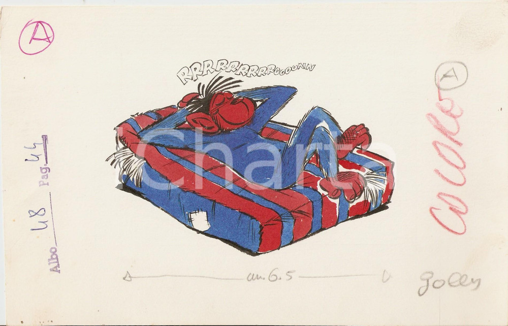 Stampa, bozzetto originale 1955 ca JOLLY Vignetta ORIGINALE Scimmia dormigliona 24x15 cm 1