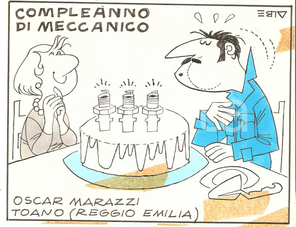 Stampa, bozzetto originale 1955 IL VITTORIOSO ALBE Alberto CATALANI Compleanno meccanico Vignetta ORIGINALE 1