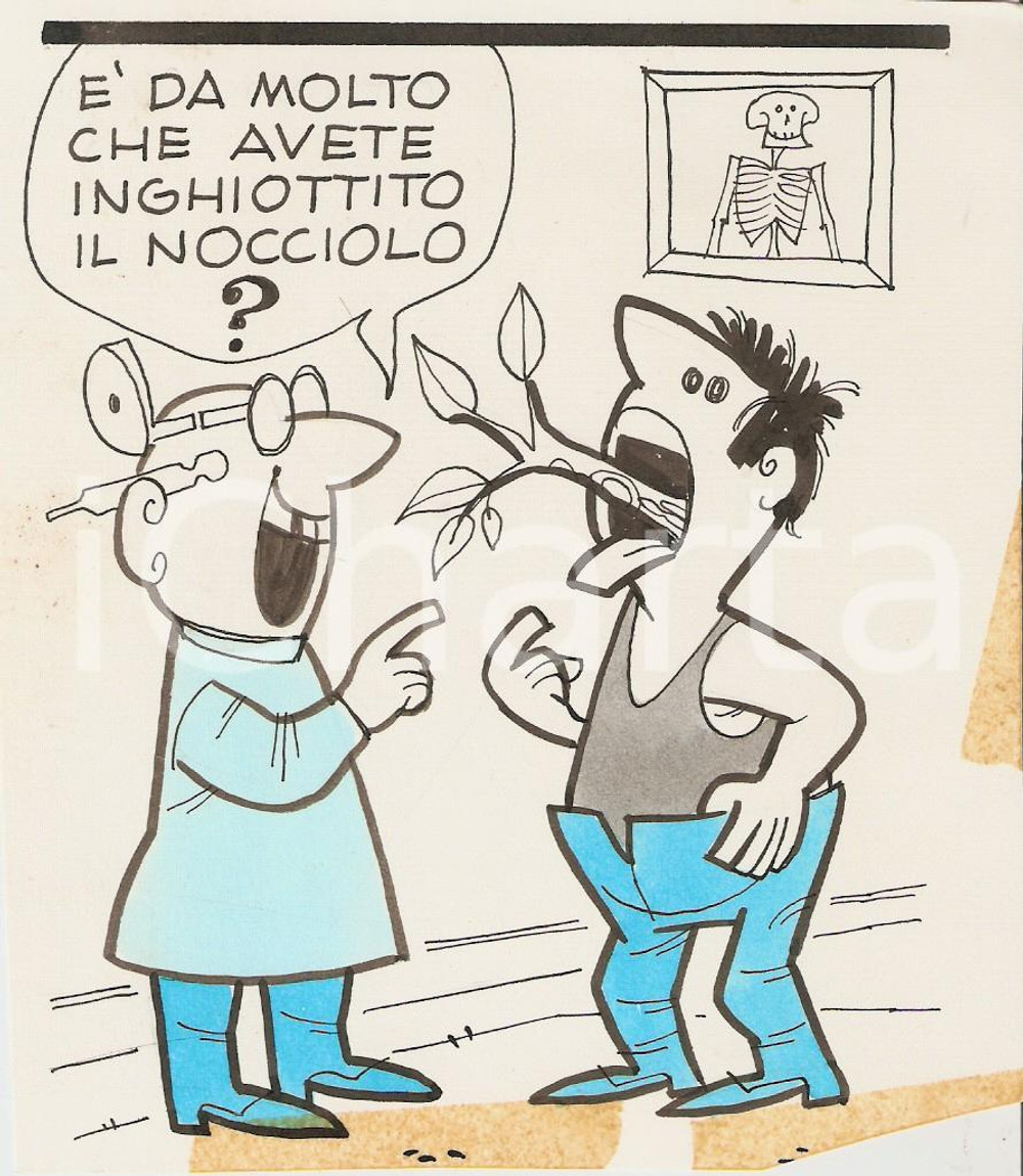 1955 ca IL VITTORIOSO - ALBE Alberto CATALANI Visita medica *Vignetta ORIGINALE Illustrazione originale a china.DIMENSIONI: 11 x 13 cmCONDIZIONI: POOR (residui di nastro adesivo)    originale e autentica 1