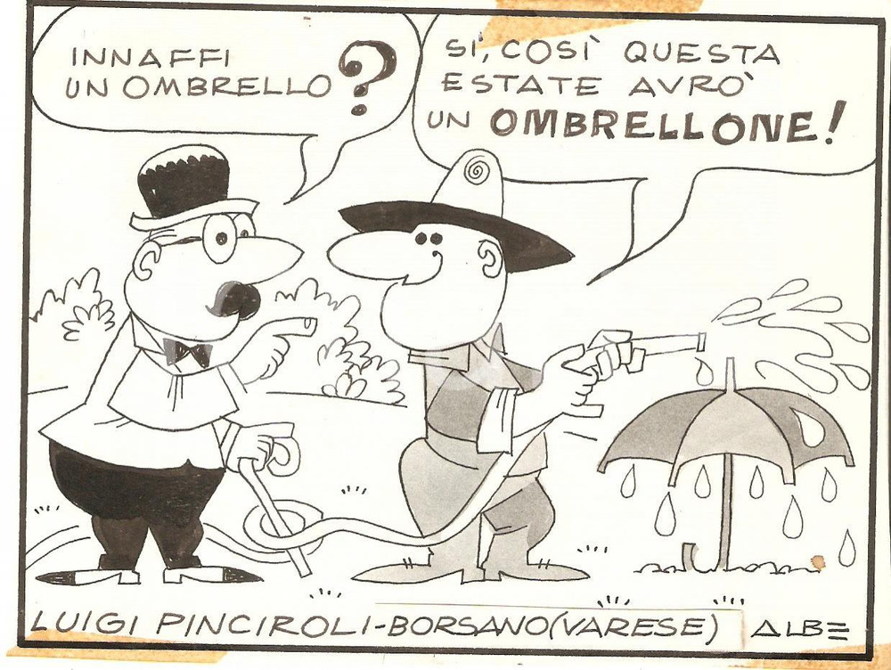 Stampa, bozzetto originale 1955 ca IL VITTORIOSO  ALBE Alberto CATALANI Ombrellone Vignetta ORIGINALE 1