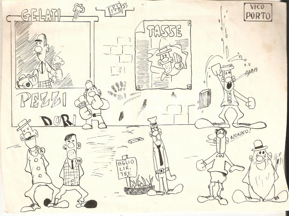 Stampa, bozzetto originale 1955 ca IL VITTORIOSO III Concorso Enigmistico Illustrazione ORIGINALE 18x12 1