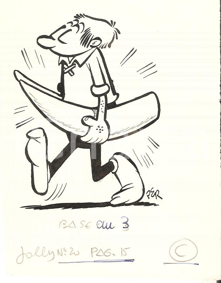 Stampa, bozzetto originale 1955 ca JOLLY Carlo PERONI Uomo con zanne d elefante PEROGATT Ill. ORIGINALE 1