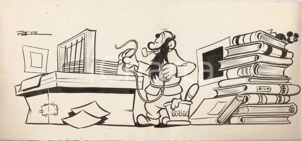 Stampa, bozzetto originale 1955 ca JOLLY Carlo PERONI Rilegatore PEROGATT Illustrazione ORIGINALE 32x14 cm 1