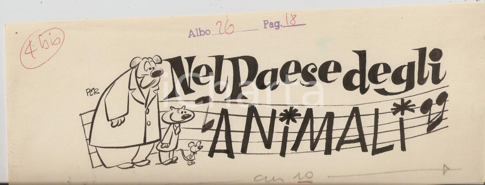 Stampa, bozzetto originale 1955 ca PEROGATT Carlo PERONI Nel paese degli animali Ill. ORIGINALE per testata 1