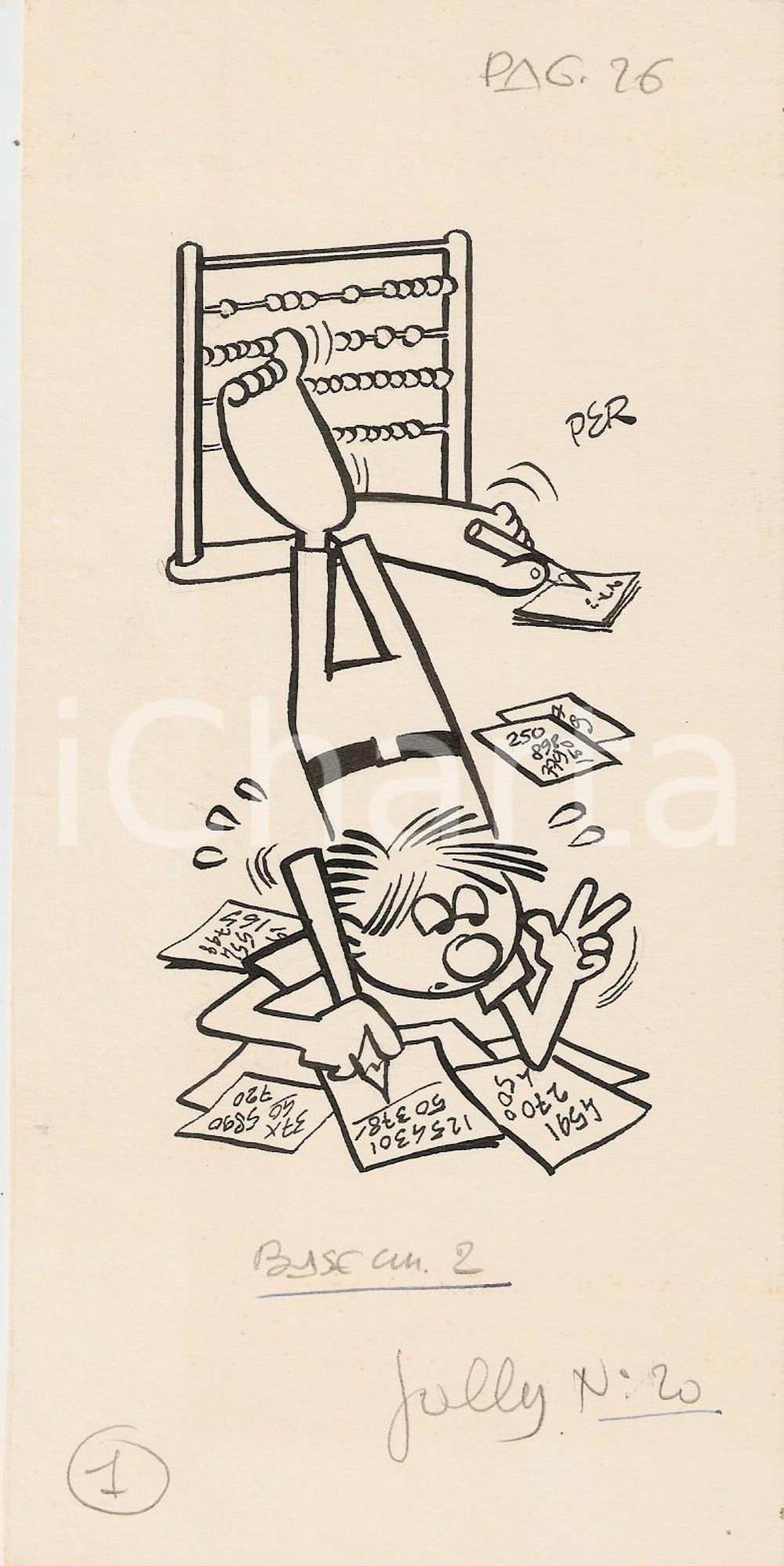 Stampa, bozzetto originale 1955 ca JOLLY Carlo PERONI Compiti matematica PEROGATT Illustrazione ORIGINALE 1