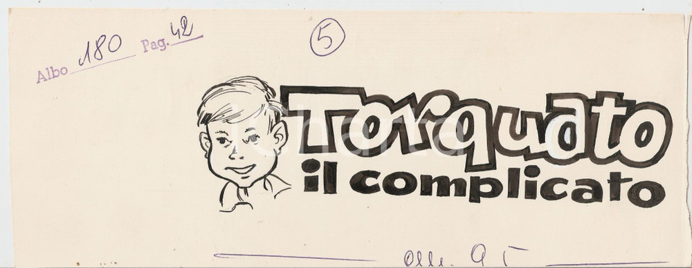 Stampa, bozzetto originale 1955 ca JOLLY Torquato il complicato Illustrazione ORIGINALE per testata 25x9cm 1