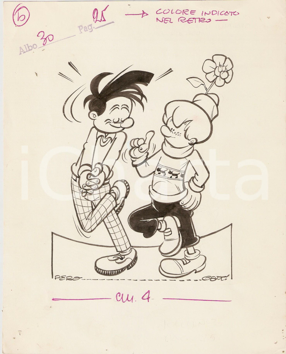 Stampa, bozzetto originale 1955 ca JOLLY Carlo PERONI  PEROGATT Bambino timido Illustrazione ORIGINALE 1