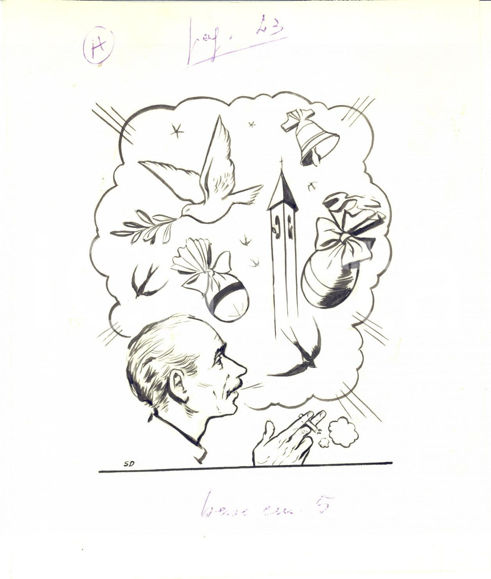 Stampa, bozzetto originale 1955 ca IL VITTORIOSO ? Ricordi della Pasqua  Illustrazione ORIGINALE 15x18 cm 1