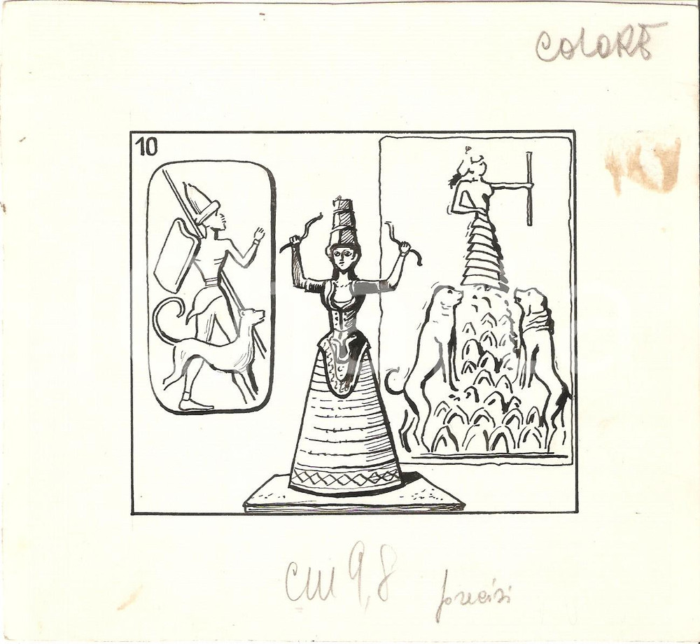 Stampa, bozzetto originale 1955 ca IL VITTORIOSO Manufatti ANTICA GRECIA  Bozzetto a china per figurina 1