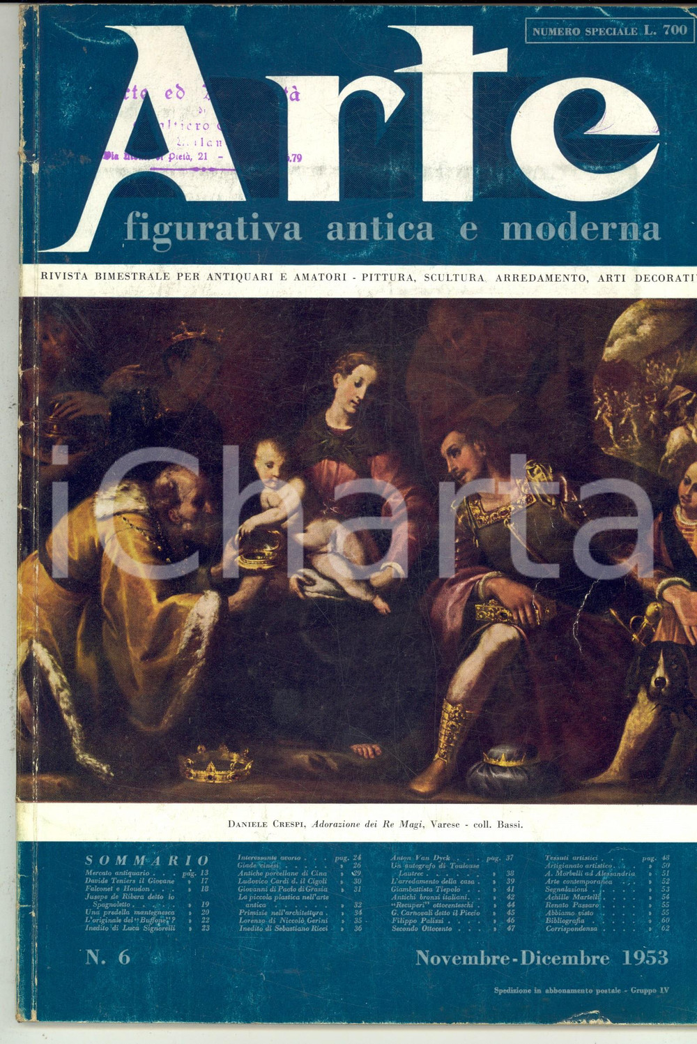 Giornale, rivista storica 1953 ARTE FIGURATIVA Giade cinesi  Lo Spagnoletto e il Piccio Rivista nÂ° 6 1