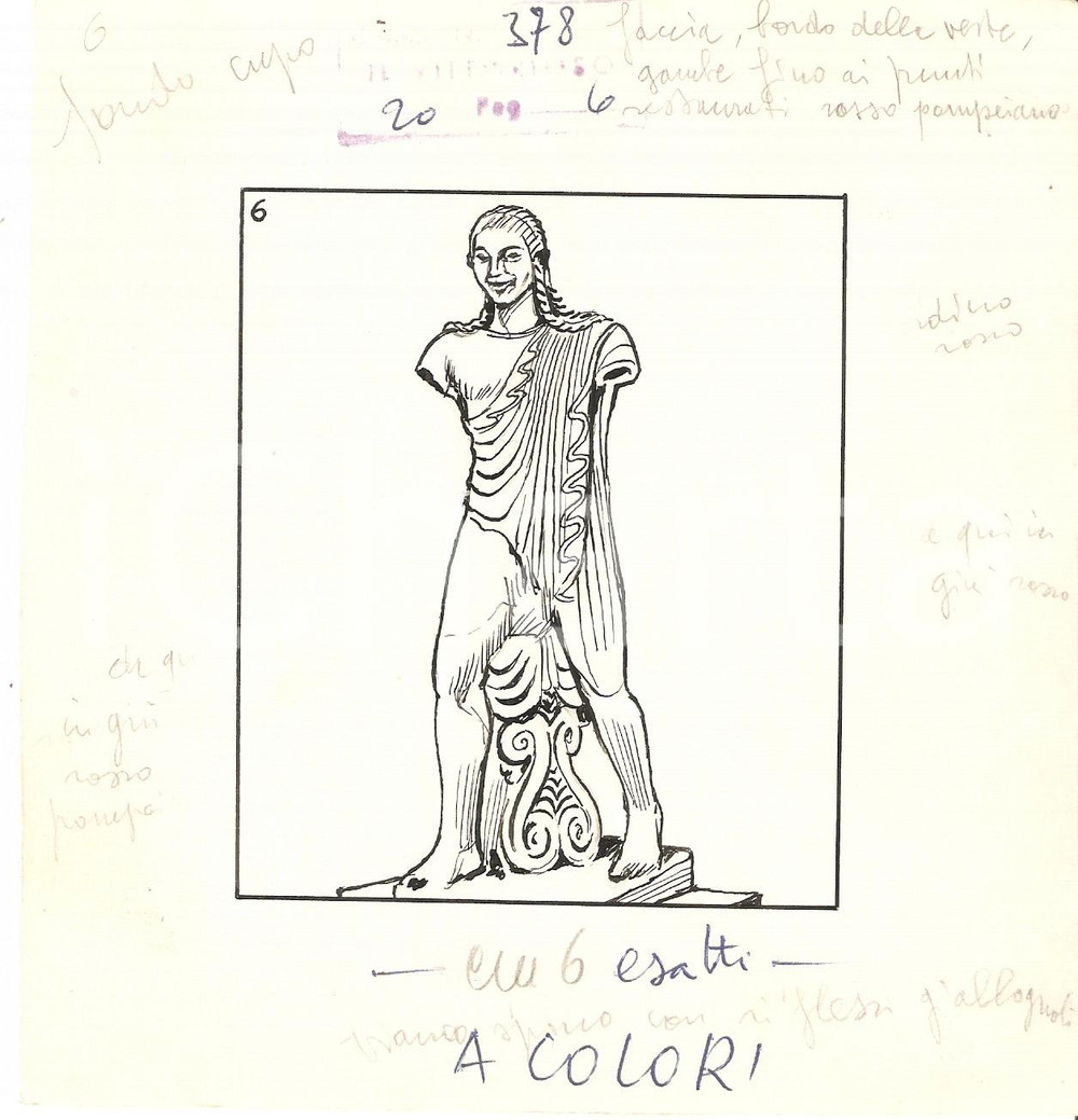 Stampa, bozzetto originale 1955 ca IL VITTORIOSO Statua greca  Bozzetto a china per figurina 15x16 cm 1
