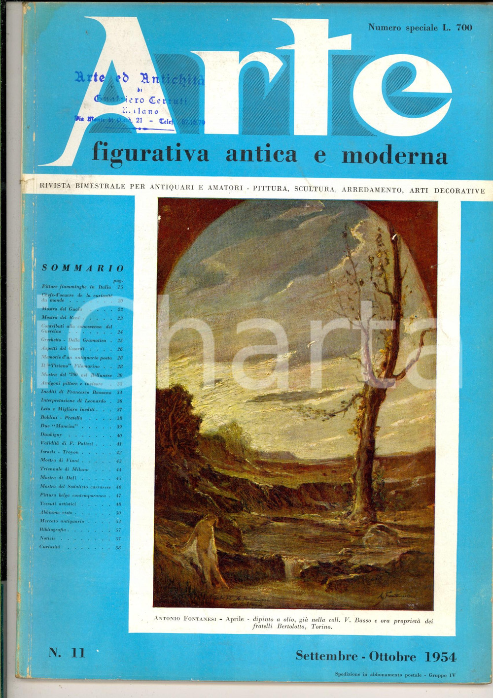 Giornale, rivista storica 1954 ARTE FIGURATIVA Pittura del Settecento a Belluno  Francesco GUARDI nÂ° 11 1