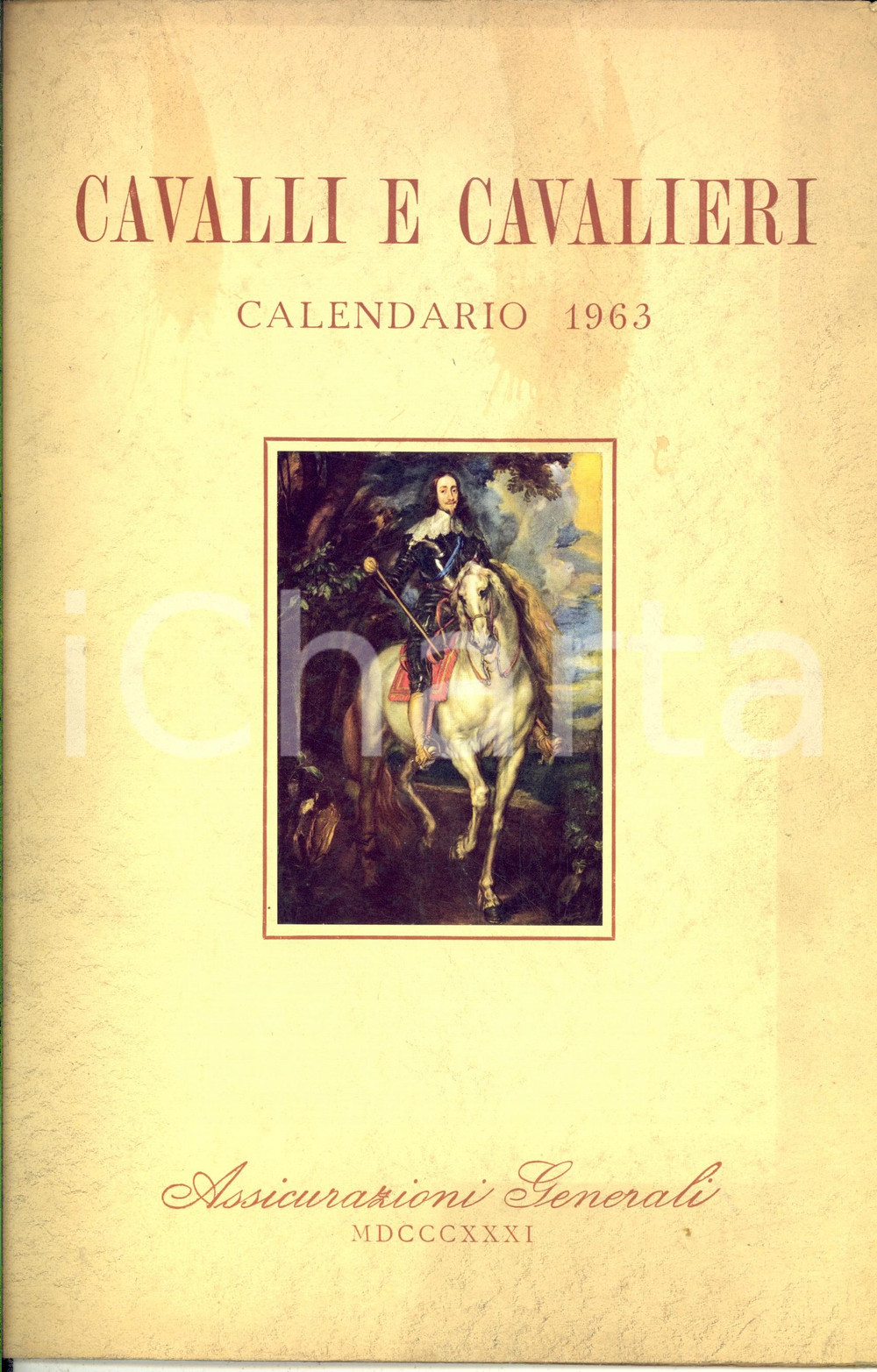 Oggetto da collezione cartaceo 1963 Calendario ASSICURAZIONI GENERALI Cavalli e cavalieri 35x25 cm  VINTAGE 1