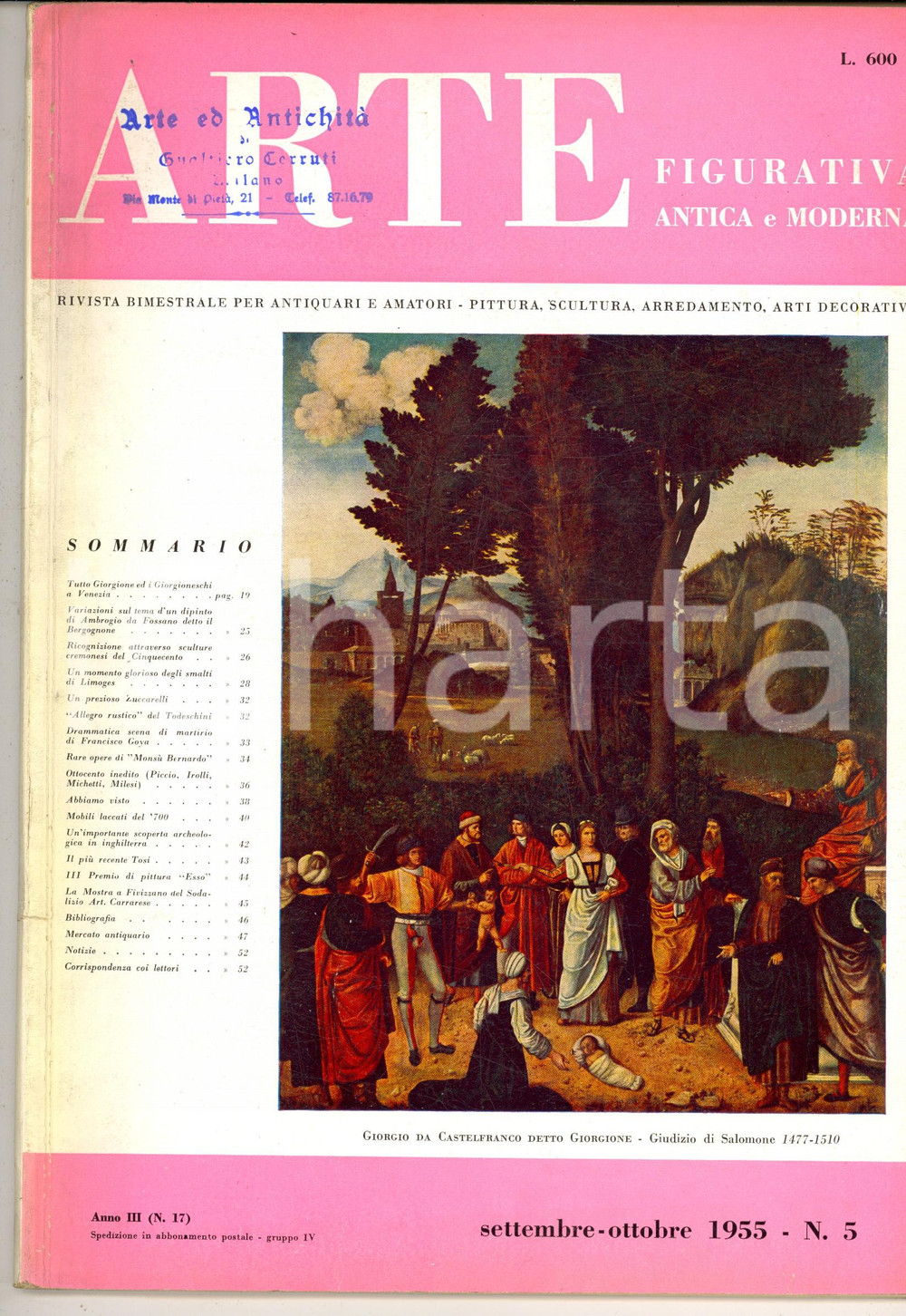 Giornale, rivista storica 1955 ARTE FIGURATIVA III Premio ESSO  Sodalizio Carrarese a FIVIZZANO  nÂ° 5 1