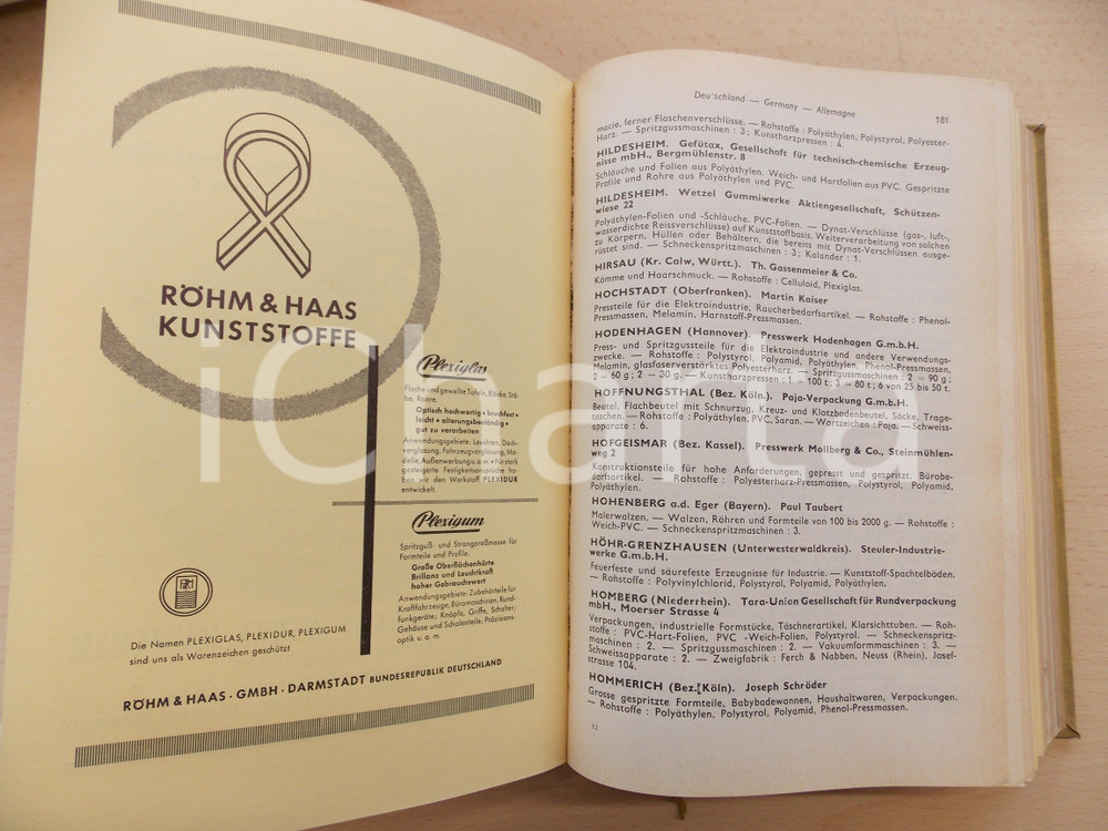 Libro, pubblicazione d epoca 1958 AA.VV. International Plastics Directory  ILLUSTRATED VINTAGE 1056 pp. 1