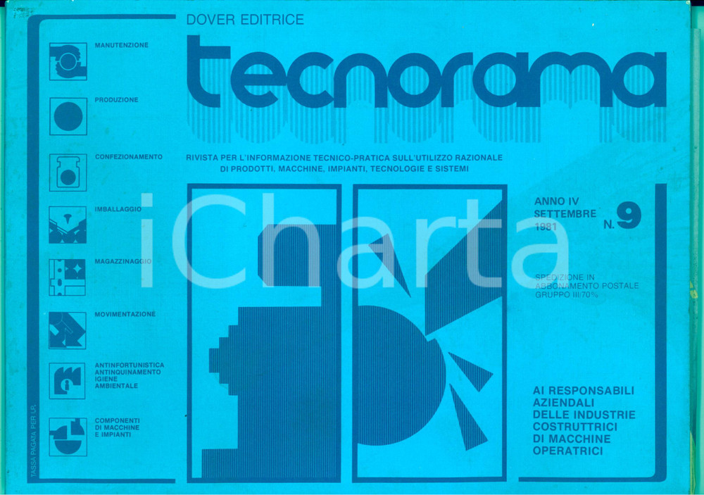 Materiale pubblicitario d’epoca 1981 TECNORAMA Macchine utensili  Robot industriali  Rivista ILLUSTRATA nÂ° 9 1