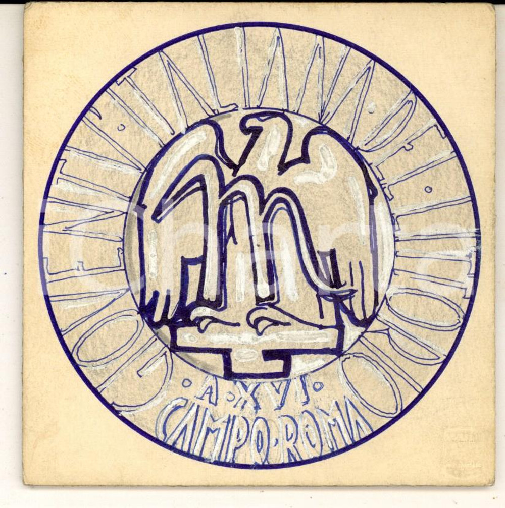 Stampa, bozzetto originale 1938 GIL CAMPO ROMA  Bozzetto per medaglia SENESI DISEGNATO A MANO 10x10 cm 1