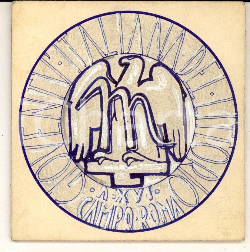 Stampa, bozzetto originale 1938 GIL CAMPO ROMA  Bozzetto per medaglia SENESI DISEGNATO A MANO 10x10 cm 1
