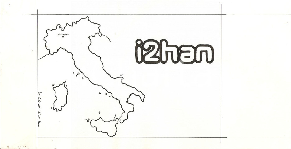 Stampa, bozzetto originale 1980 ca MILANO Radioamatori i2han Bozzetto per cartolina QSL 23x12 cm 1