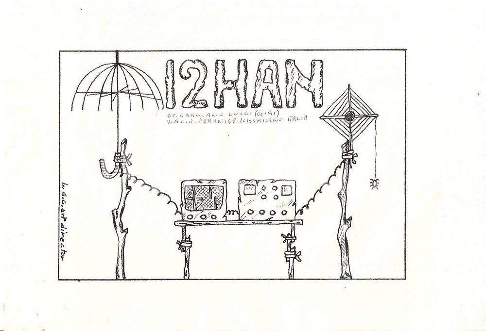 Stampa, bozzetto originale 1965 ca MILANO Radioamatori i2han Bozzetto ILLUSTRATO per cartolina QSL 21x14 cm 1