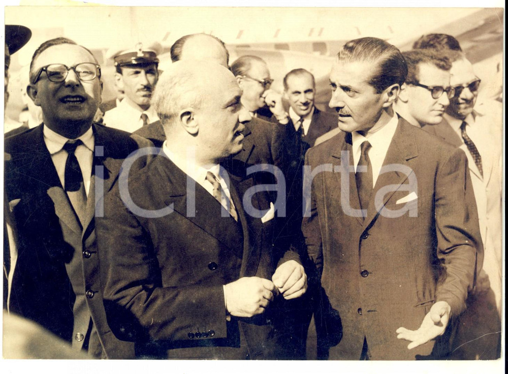 Fotografia d epoca originale 1958 ROMA Amintore FANFANI rientra dal viaggio in Germania, Inghilterra e USA 1