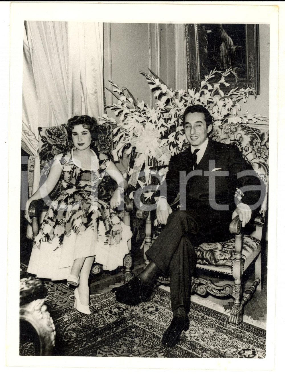 Fotografia d epoca originale 1954 LAUSANNE Ex queen Narriman of Egypt and her second husband Adhem EL NAKEEB 1