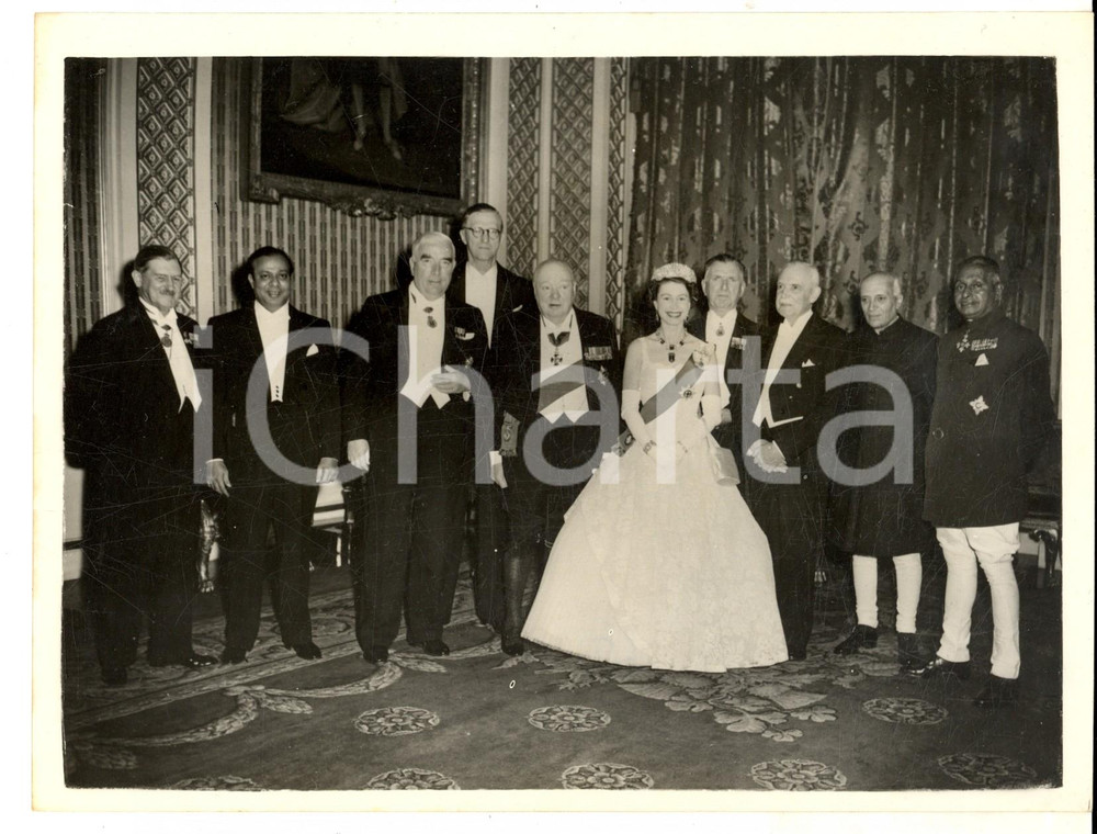 Fotografia d epoca originale 1955 LONDON BUCKINGHAM PALACE Elizabeth II and Commonwealth Prime Ministers 1