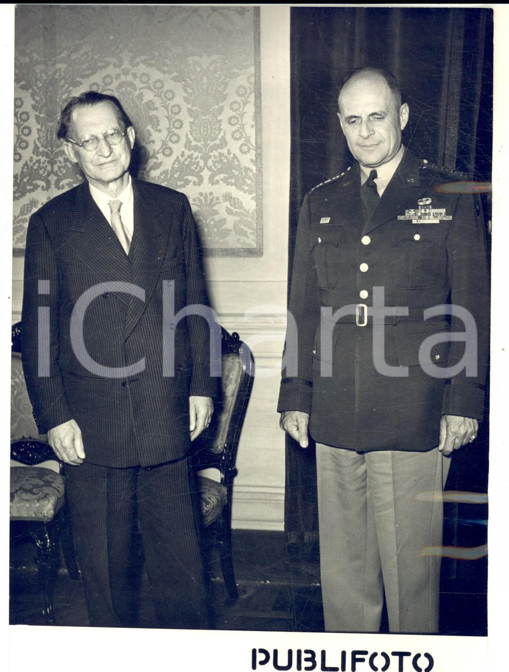 1953 ROMA Generale Matthew RIDGWAY ricevuto da Alcide DE GASPERI *Foto