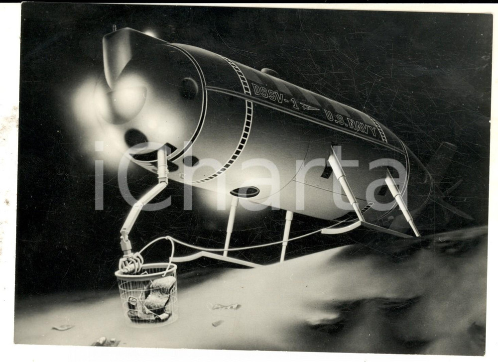 Fotografia d epoca originale 1965 ca US NAVY Nuovo sottomarino DSSV della LOCKHEED Foto del progetto 1