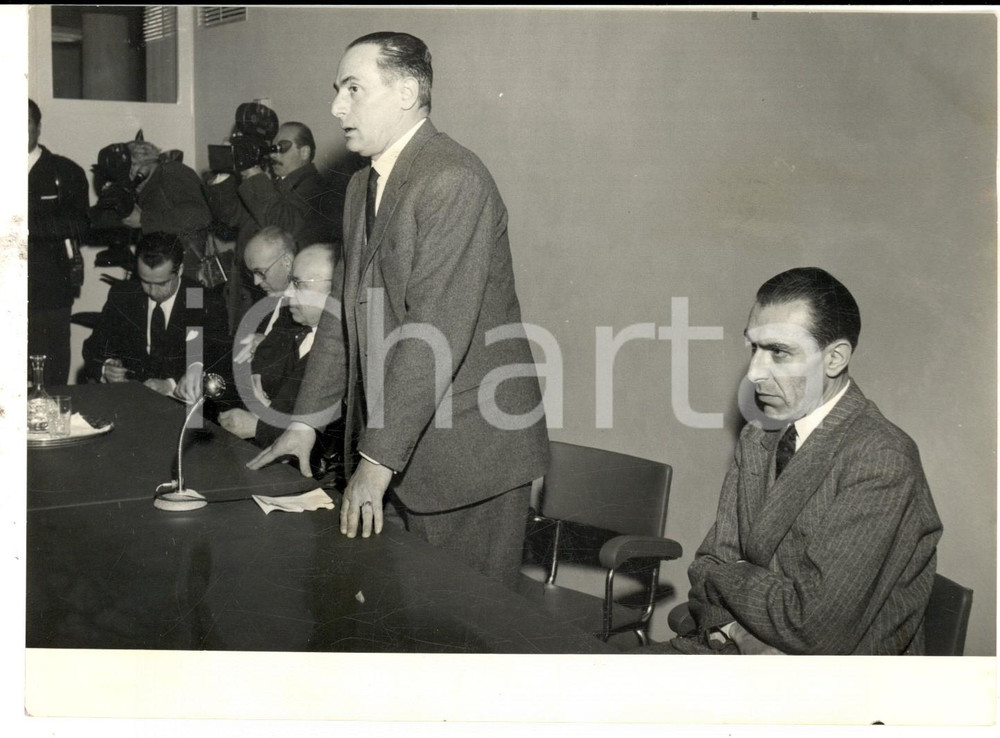 Fotografia d epoca originale 1958 SAN DONATO MILANESE Enrico MATTEI e Dino DEL BO a inaugurazione scuola ENI 1