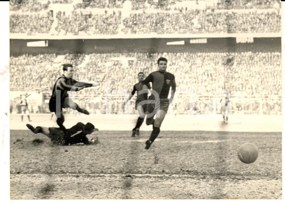Fotografia d epoca originale 1959 CALCIO SERIE A INTERGENOA Goal di Eddie FIRMANI Fotografia 18x13 cm 1