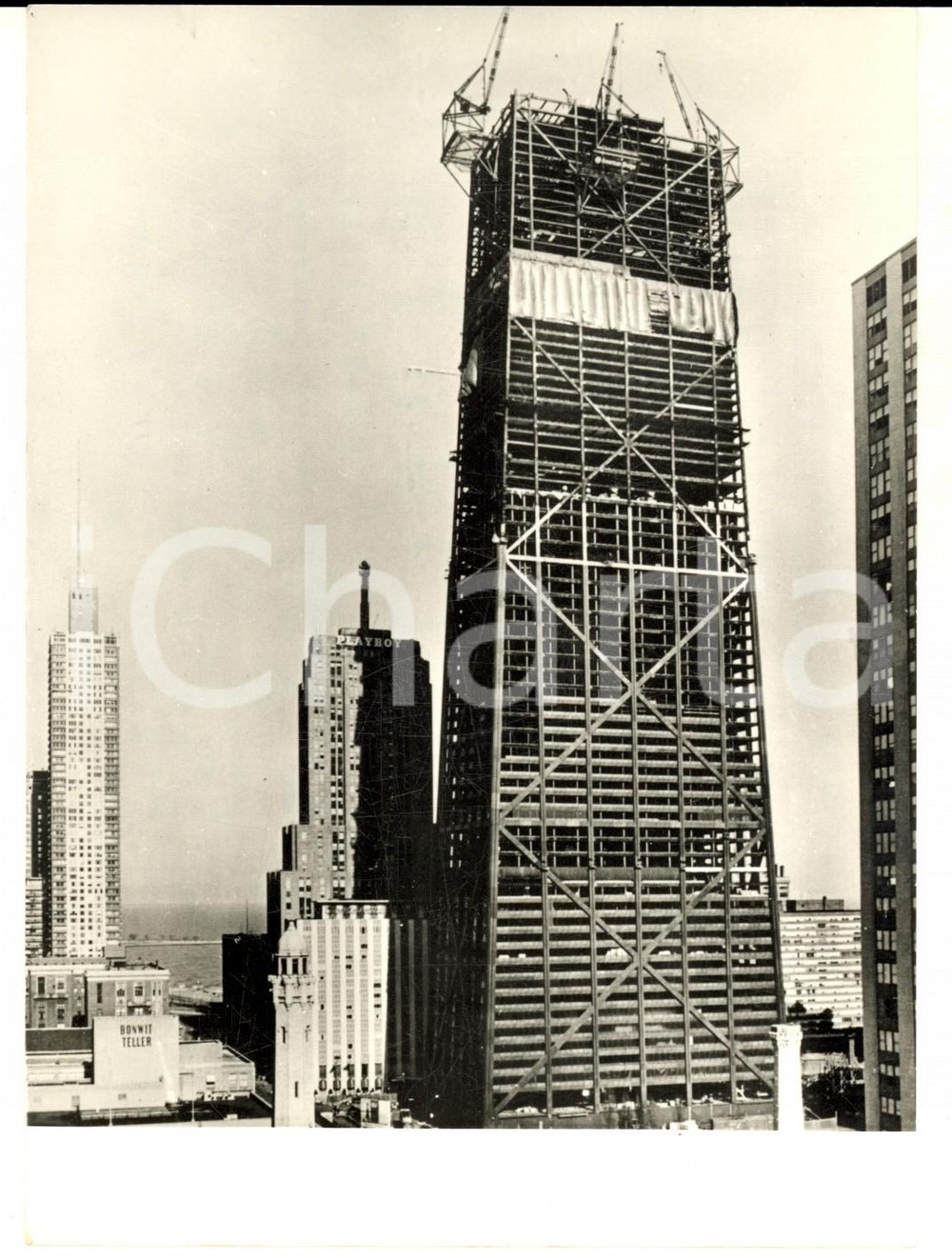 Fotografia d epoca originale 1968 CHICAGO Costruzione di un grattacielo di cento piani Foto 13x18 cm 1